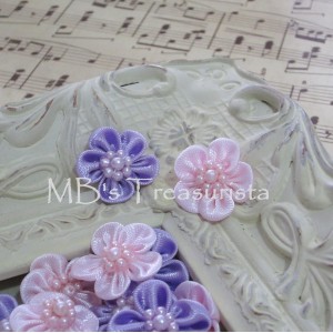 Mini Satin Flower w/ Pearl - 12